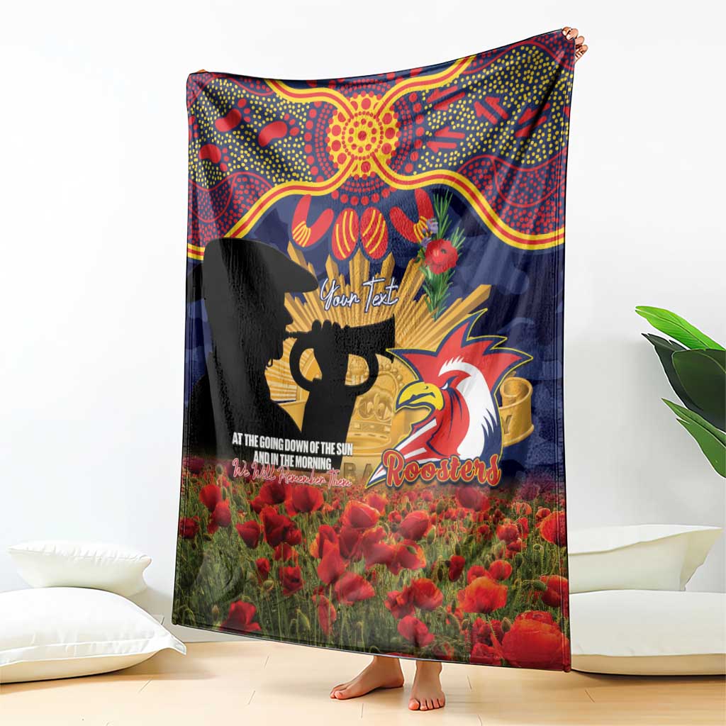 Personalised Roosters Rugby ANZAC Day Blanket Last Post Poppy We Will Remember Them