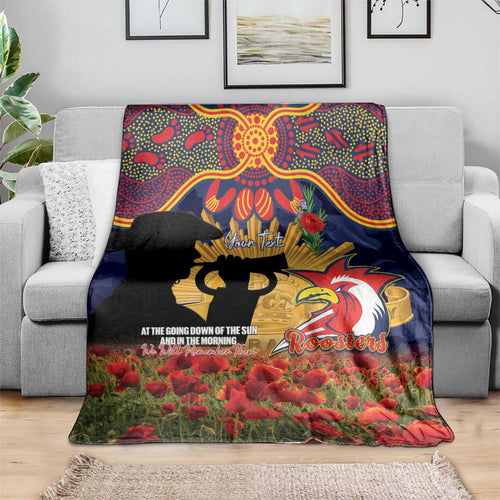 Personalised Roosters Rugby ANZAC Day Blanket Last Post Poppy We Will Remember Them