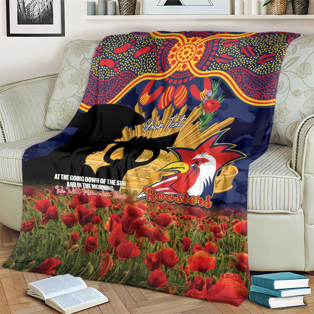 Personalised Roosters Rugby ANZAC Day Blanket Last Post Poppy We Will Remember Them