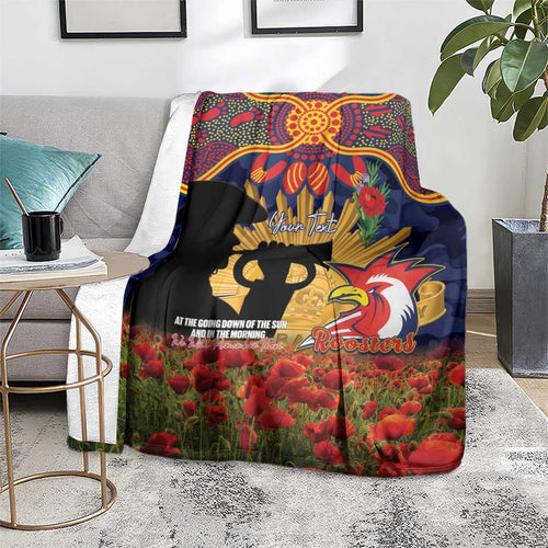 Personalised Roosters Rugby ANZAC Day Blanket Last Post Poppy We Will Remember Them