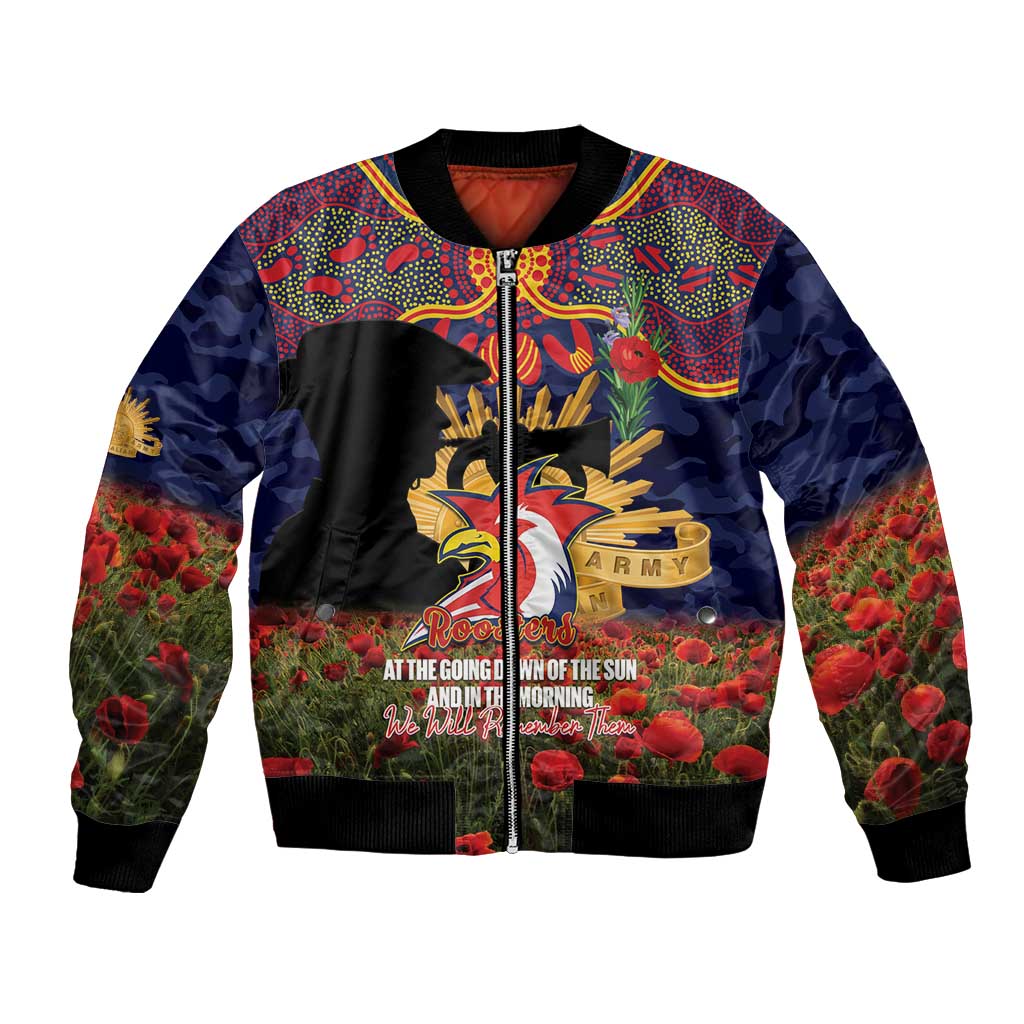 Personalised Roosters Rugby ANZAC Day Bomber Jacket Last Post Poppy We Will Remember Them