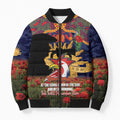 Personalised Roosters Rugby ANZAC Day Bomber Puffer Jacket Last Post Poppy We Will Remember Them