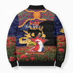 Personalised Roosters Rugby ANZAC Day Bomber Puffer Jacket Last Post Poppy We Will Remember Them