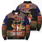 Personalised Roosters Rugby ANZAC Day Bomber Puffer Jacket Last Post Poppy We Will Remember Them