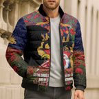 Personalised Roosters Rugby ANZAC Day Bomber Puffer Jacket Last Post Poppy We Will Remember Them