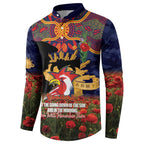 Personalised Roosters Rugby ANZAC Day Button Sweatshirt Last Post Poppy We Will Remember Them