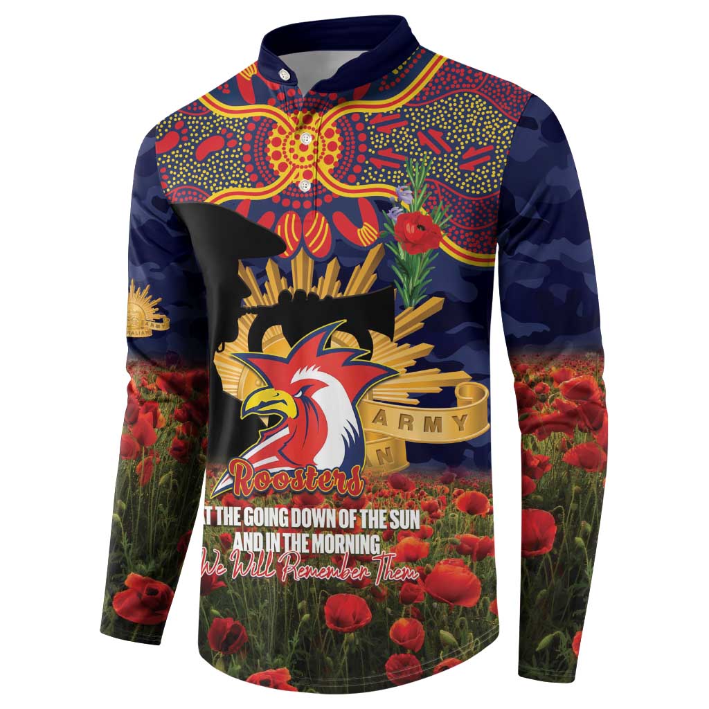 Personalised Roosters Rugby ANZAC Day Button Sweatshirt Last Post Poppy We Will Remember Them