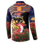 Personalised Roosters Rugby ANZAC Day Button Sweatshirt Last Post Poppy We Will Remember Them