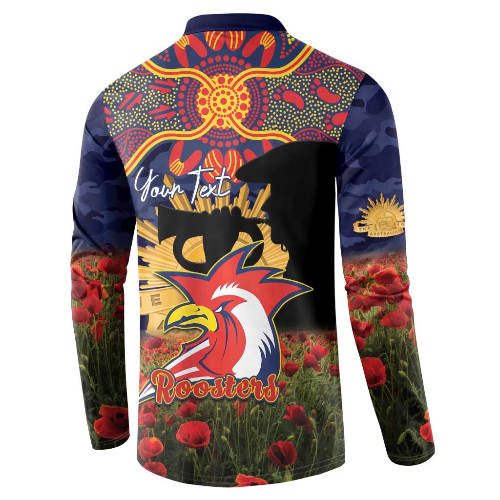 Personalised Roosters Rugby ANZAC Day Button Sweatshirt Last Post Poppy We Will Remember Them