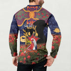 Personalised Roosters Rugby ANZAC Day Button Sweatshirt Last Post Poppy We Will Remember Them