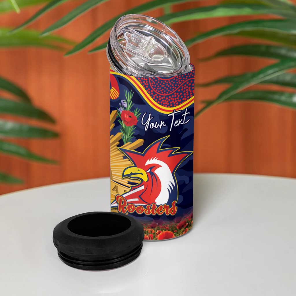 Personalised Roosters Rugby ANZAC Day 4 in 1 Can Cooler Tumbler Last Post Poppy We Will Remember Them