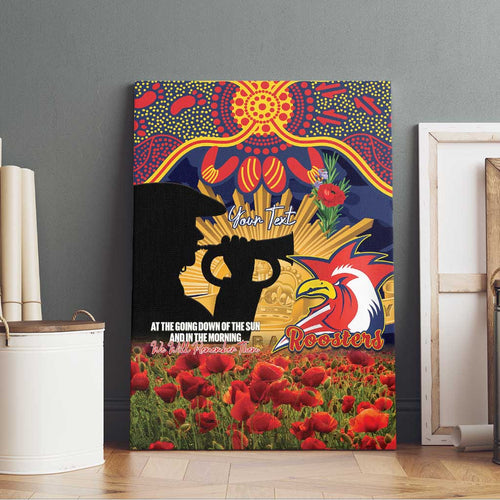 Personalised Roosters Rugby ANZAC Day Canvas Wall Art Last Post Poppy We Will Remember Them