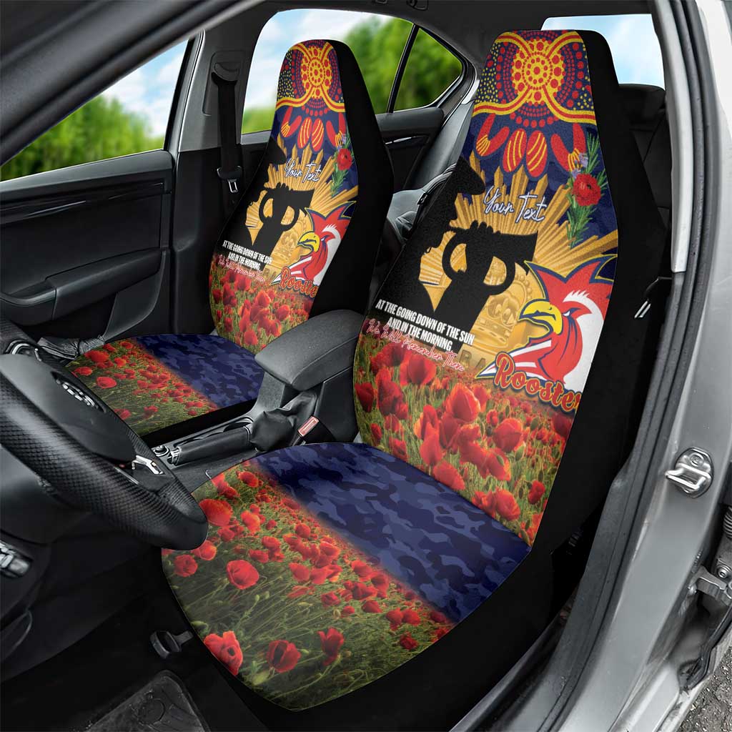 Personalised Roosters Rugby ANZAC Day Car Seat Cover Last Post Poppy We Will Remember Them