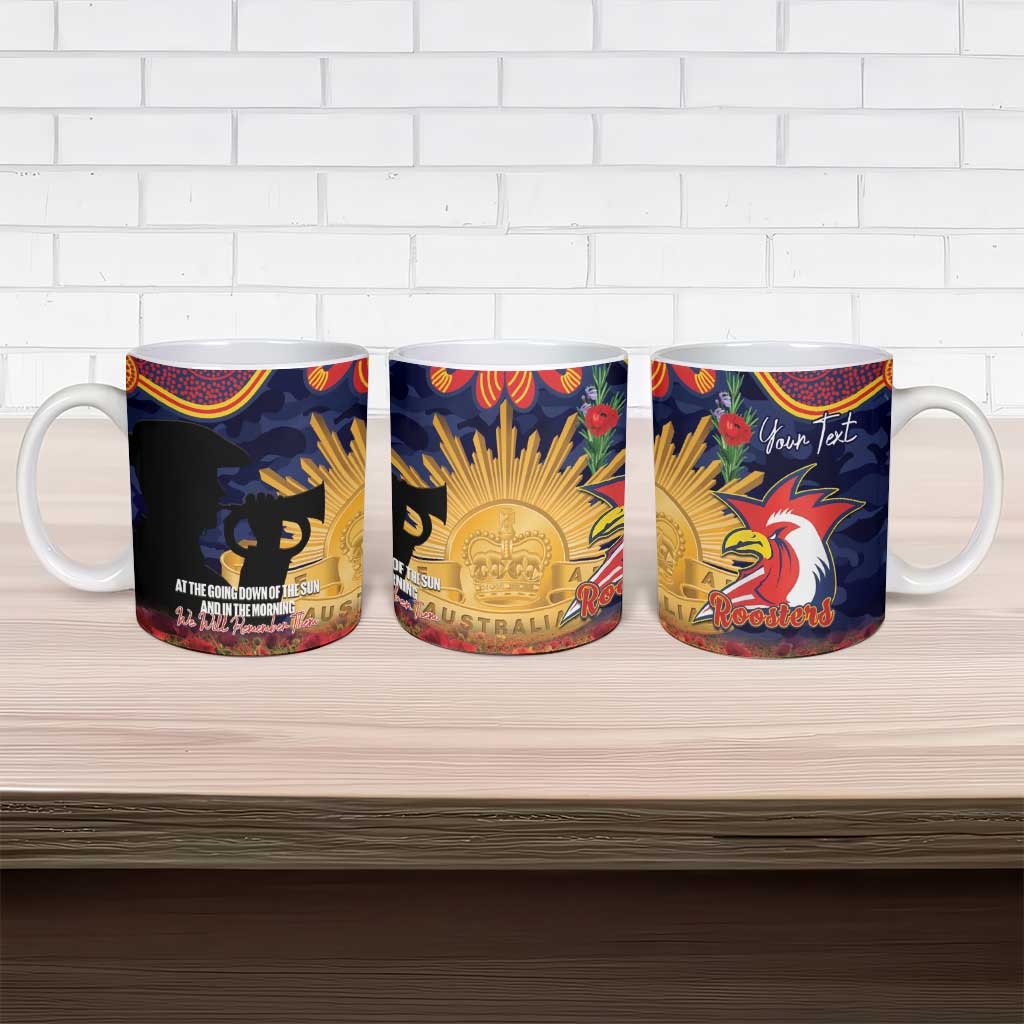 Personalised Roosters Rugby ANZAC Day Ceramic Mug Last Post Poppy We Will Remember Them