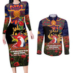 Personalised Roosters Rugby ANZAC Day Couples Matching Long Sleeve Bodycon Dress and Long Sleeve Button Shirt Last Post Poppy We Will Remember Them