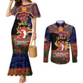 Personalised Roosters Rugby ANZAC Day Couples Matching Mermaid Dress and Long Sleeve Button Shirt Last Post Poppy We Will Remember Them