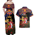 Personalised Roosters Rugby ANZAC Day Couples Matching Off Shoulder Maxi Dress and Hawaiian Shirt Last Post Poppy We Will Remember Them