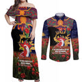 Personalised Roosters Rugby ANZAC Day Couples Matching Off Shoulder Maxi Dress and Long Sleeve Button Shirt Last Post Poppy We Will Remember Them