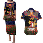 Personalised Roosters Rugby ANZAC Day Couples Matching Puletasi and Hawaiian Shirt Last Post Poppy We Will Remember Them