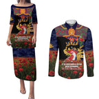 Personalised Roosters Rugby ANZAC Day Couples Matching Puletasi and Long Sleeve Button Shirt Last Post Poppy We Will Remember Them