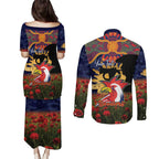 Personalised Roosters Rugby ANZAC Day Couples Matching Puletasi and Long Sleeve Button Shirt Last Post Poppy We Will Remember Them