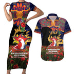 Personalised Roosters Rugby ANZAC Day Couples Matching Short Sleeve Bodycon Dress and Hawaiian Shirt Last Post Poppy We Will Remember Them