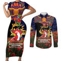 Personalised Roosters Rugby ANZAC Day Couples Matching Short Sleeve Bodycon Dress and Long Sleeve Button Shirt Last Post Poppy We Will Remember Them