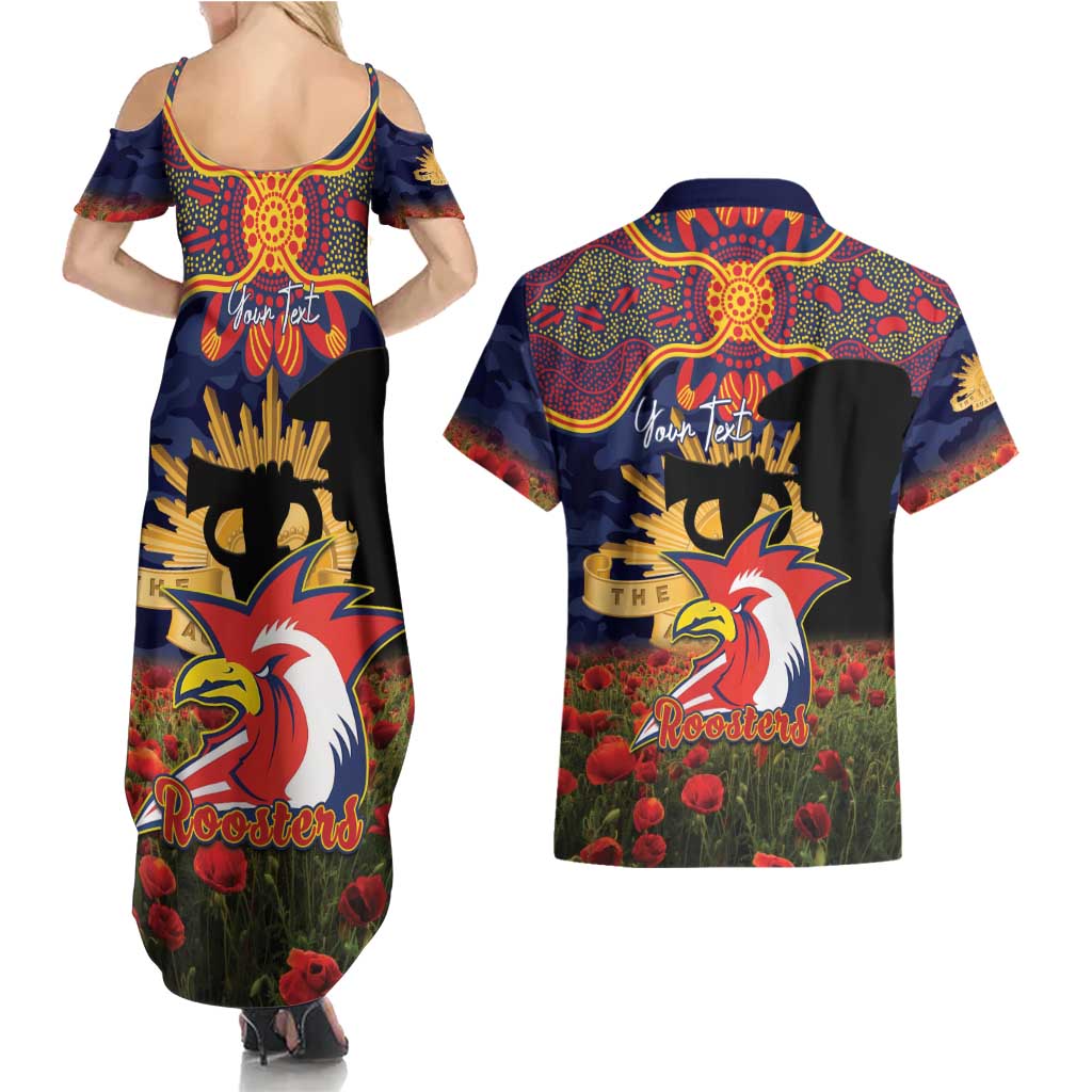 Personalised Roosters Rugby ANZAC Day Couples Matching Summer Maxi Dress and Hawaiian Shirt Last Post Poppy We Will Remember Them