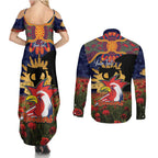 Personalised Roosters Rugby ANZAC Day Couples Matching Summer Maxi Dress and Long Sleeve Button Shirt Last Post Poppy We Will Remember Them
