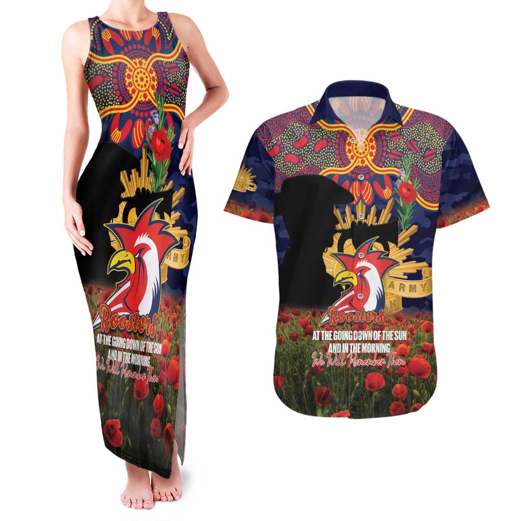 Personalised Roosters Rugby ANZAC Day Couples Matching Tank Maxi Dress and Hawaiian Shirt Last Post Poppy We Will Remember Them