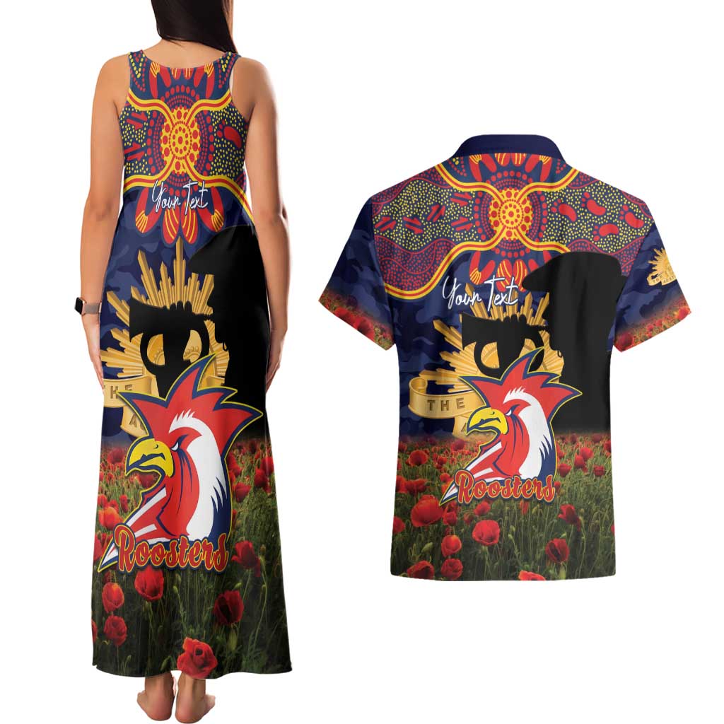 Personalised Roosters Rugby ANZAC Day Couples Matching Tank Maxi Dress and Hawaiian Shirt Last Post Poppy We Will Remember Them
