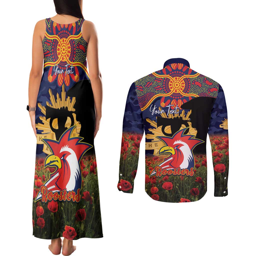 Personalised Roosters Rugby ANZAC Day Couples Matching Tank Maxi Dress and Long Sleeve Button Shirt Last Post Poppy We Will Remember Them