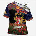 Personalised Roosters Rugby ANZAC Day Cross Shoulder Shirt Last Post Poppy We Will Remember Them