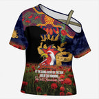 Personalised Roosters Rugby ANZAC Day Cross Shoulder Shirt Last Post Poppy We Will Remember Them