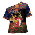 Personalised Roosters Rugby ANZAC Day Cross Shoulder Shirt Last Post Poppy We Will Remember Them