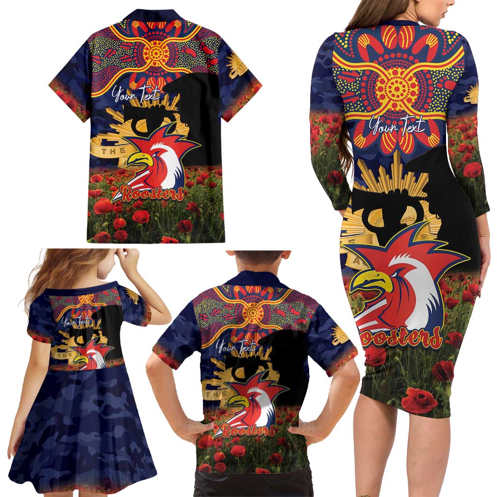 Personalised Roosters Rugby ANZAC Day Family Matching Long Sleeve Bodycon Dress and Hawaiian Shirt Last Post Poppy We Will Remember Them