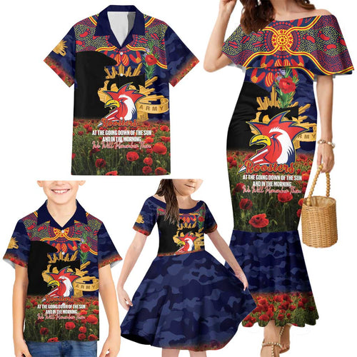 Personalised Roosters Rugby ANZAC Day Family Matching Mermaid Dress and Hawaiian Shirt Last Post Poppy We Will Remember Them