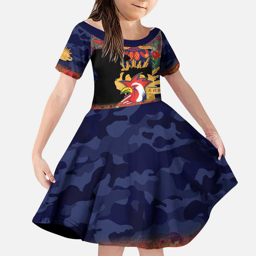 Personalised Roosters Rugby ANZAC Day Family Matching Mermaid Dress and Hawaiian Shirt Last Post Poppy We Will Remember Them