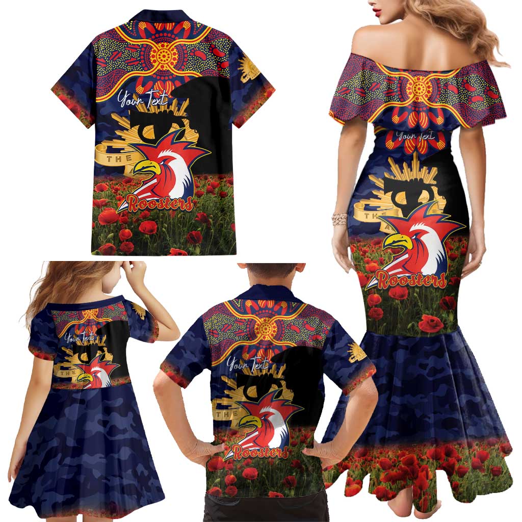Personalised Roosters Rugby ANZAC Day Family Matching Mermaid Dress and Hawaiian Shirt Last Post Poppy We Will Remember Them
