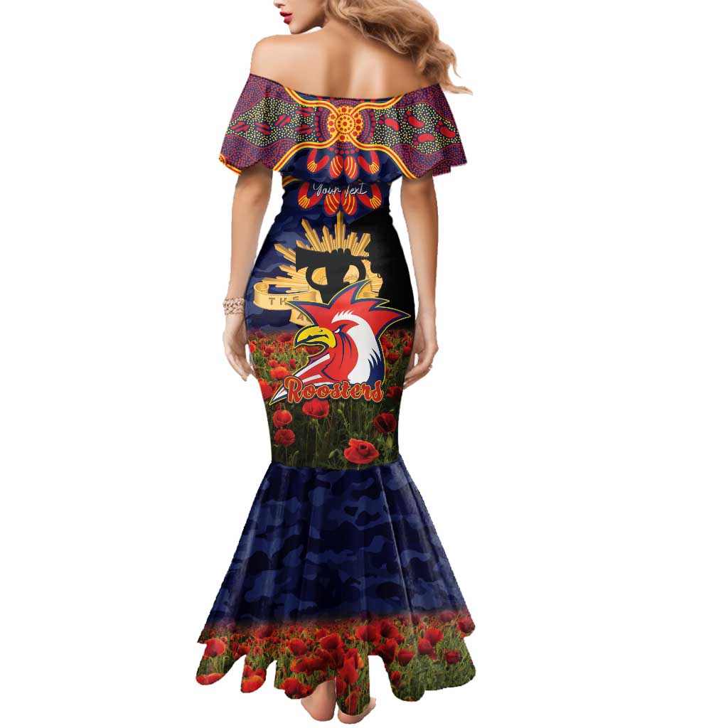 Personalised Roosters Rugby ANZAC Day Family Matching Mermaid Dress and Hawaiian Shirt Last Post Poppy We Will Remember Them