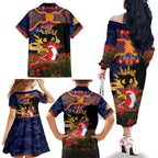 Personalised Roosters Rugby ANZAC Day Family Matching Off The Shoulder Long Sleeve Dress and Hawaiian Shirt Last Post Poppy We Will Remember Them