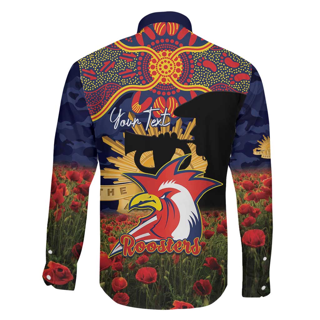 Personalised Roosters Rugby ANZAC Day Family Matching Off The Shoulder Long Sleeve Dress and Hawaiian Shirt Last Post Poppy We Will Remember Them