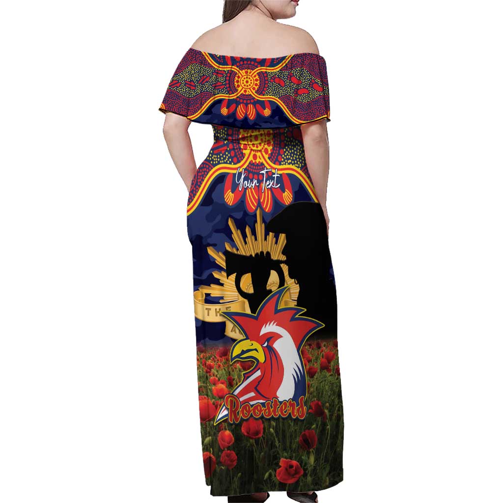 Personalised Roosters Rugby ANZAC Day Family Matching Off Shoulder Maxi Dress and Hawaiian Shirt Last Post Poppy We Will Remember Them