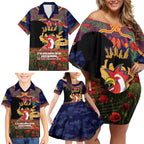 Personalised Roosters Rugby ANZAC Day Family Matching Off Shoulder Short Dress and Hawaiian Shirt Last Post Poppy We Will Remember Them