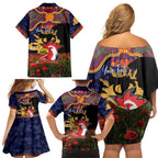 Personalised Roosters Rugby ANZAC Day Family Matching Off Shoulder Short Dress and Hawaiian Shirt Last Post Poppy We Will Remember Them