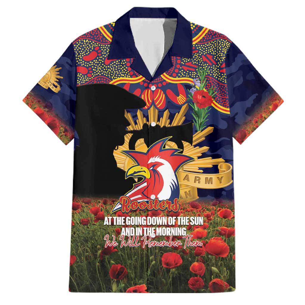 Personalised Roosters Rugby ANZAC Day Family Matching Off Shoulder Short Dress and Hawaiian Shirt Last Post Poppy We Will Remember Them