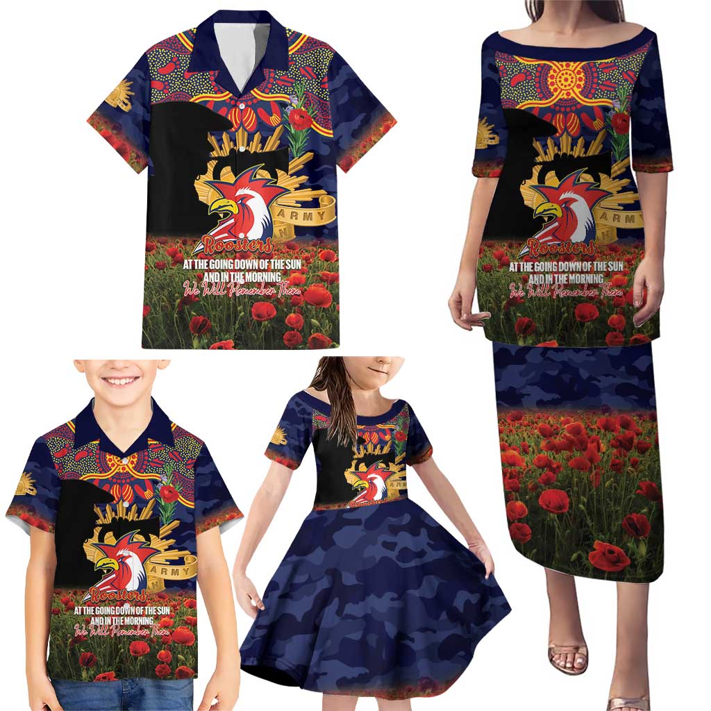 Personalised Roosters Rugby ANZAC Day Family Matching Puletasi and Hawaiian Shirt Last Post Poppy We Will Remember Them