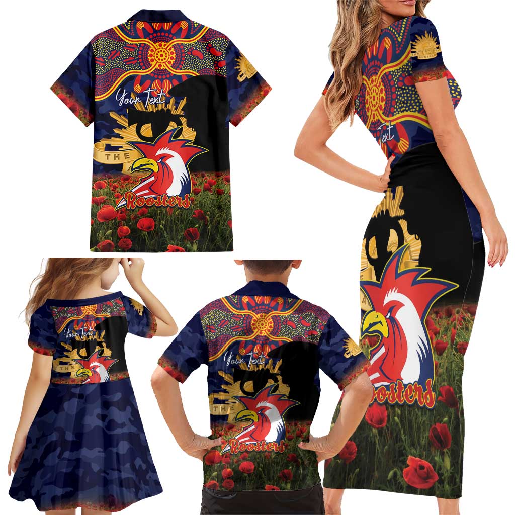 Personalised Roosters Rugby ANZAC Day Family Matching Short Sleeve Bodycon Dress and Hawaiian Shirt Last Post Poppy We Will Remember Them