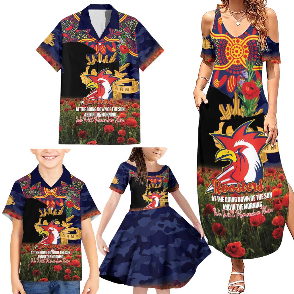 Personalised Roosters Rugby ANZAC Day Family Matching Summer Maxi Dress and Hawaiian Shirt Last Post Poppy We Will Remember Them