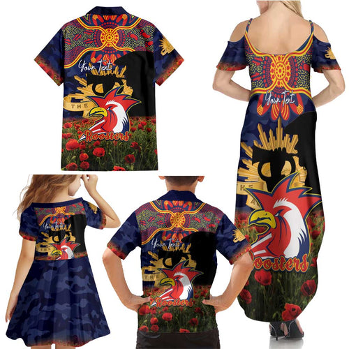 Personalised Roosters Rugby ANZAC Day Family Matching Summer Maxi Dress and Hawaiian Shirt Last Post Poppy We Will Remember Them